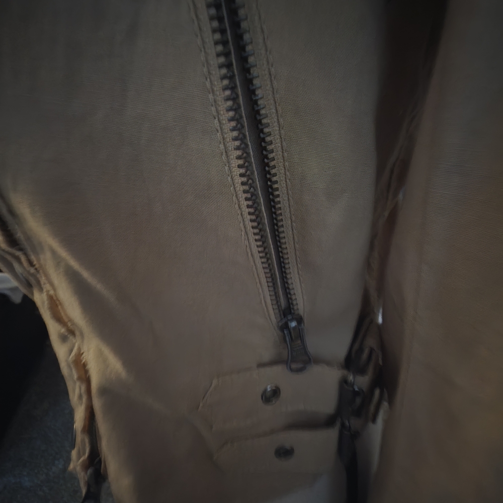Lightweight Beige Bomber Jacket with Zip & Snap Details - Picture 2 of 5